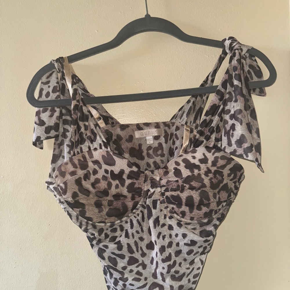 Guess Leopard Print Bodysuit - Black and Brown